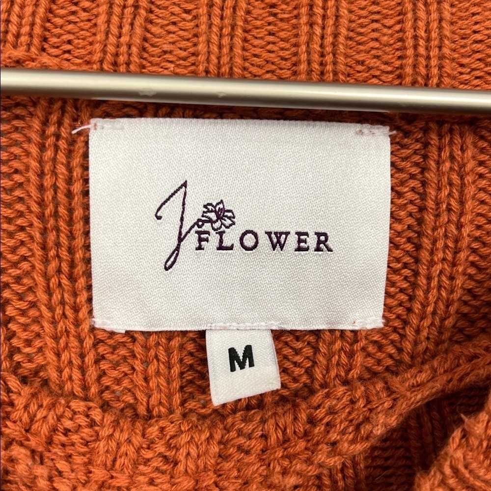 J. Flower Boutique Womens Sweater M Rust Crew Neck Cable Knit 100% Cotton Trendy - Picture 2 of 13